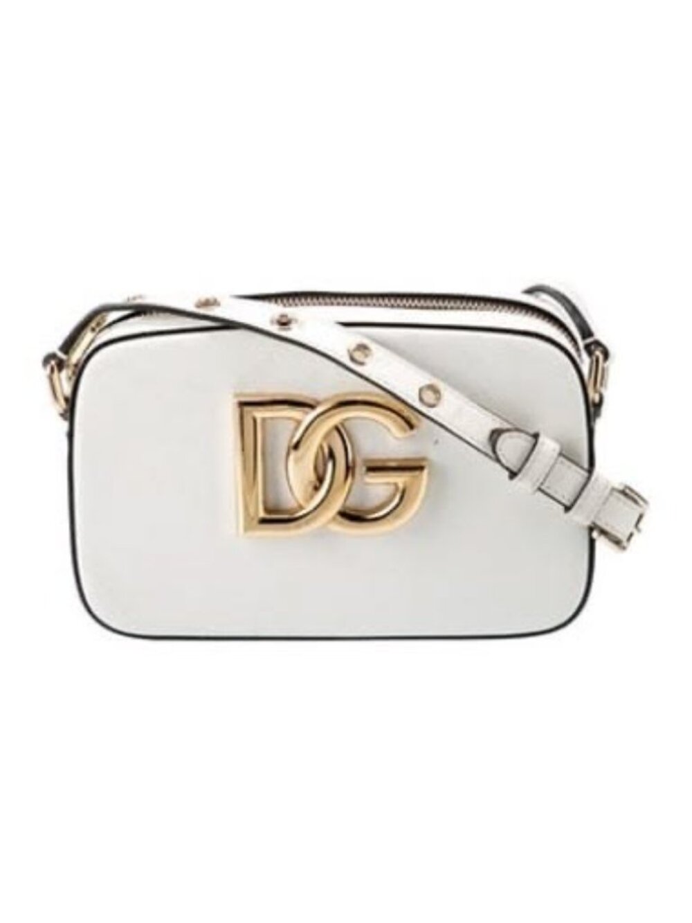 Dolce & Gabbana White Calfskin DG Logo Camera Crossbody Bag Small Gold Hardware